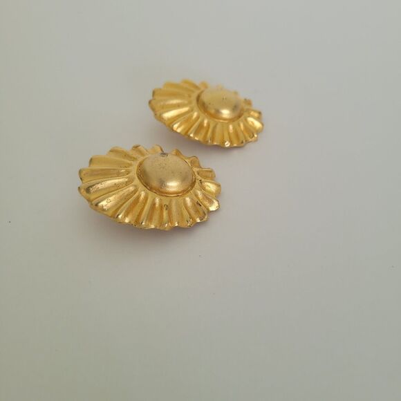 HERMES Sun Ray Clip On Earrings Gold Plated Vintage Authentic Large Heavy - Picture 9 of 12